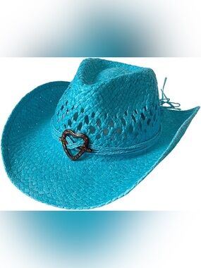 NWT! Sweetheart Turquoise Straw Cowboy Hat, Toucan Collection